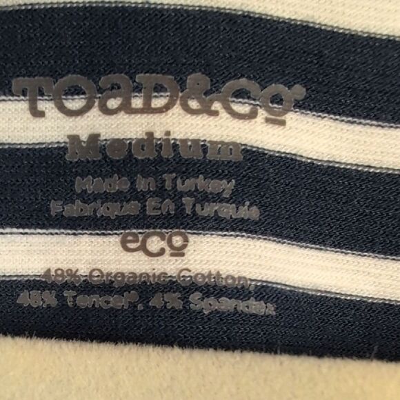 Toad & Co Marley Navy and White Striped Short Sleeve V-Neck Blouse Top Size M - Picture 2 of 9